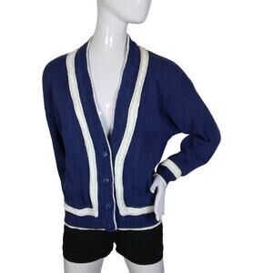 Vintage Nuovo Industriale Cardigan Sweater Size Medium Blue and White